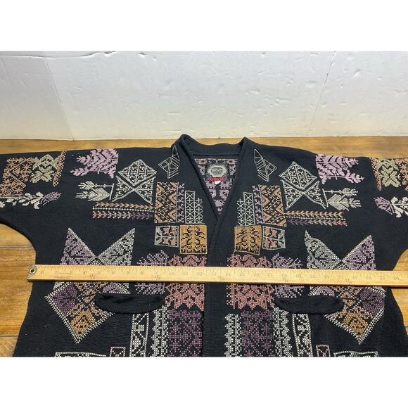 Johnny Was Biya Fenella Embroidered Kimono Cardigan Black Knit Open Front Small - Picture 11 of 16